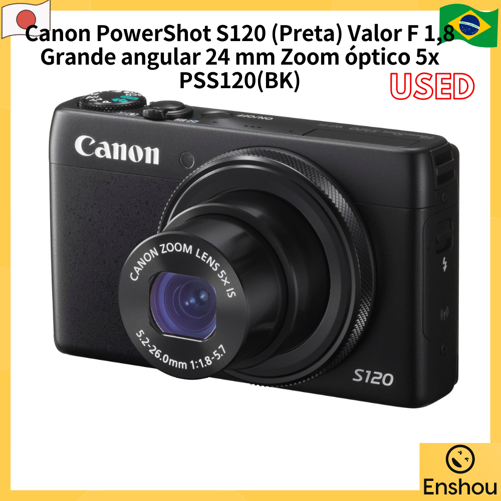 [USED]DoJapão [USADO] Câmera Digital Canon PowerShot S120 (Preta) Abertura f/1.8 , Amplo 24 Mm , Zoom Óptico 5x PSS120 (BK)