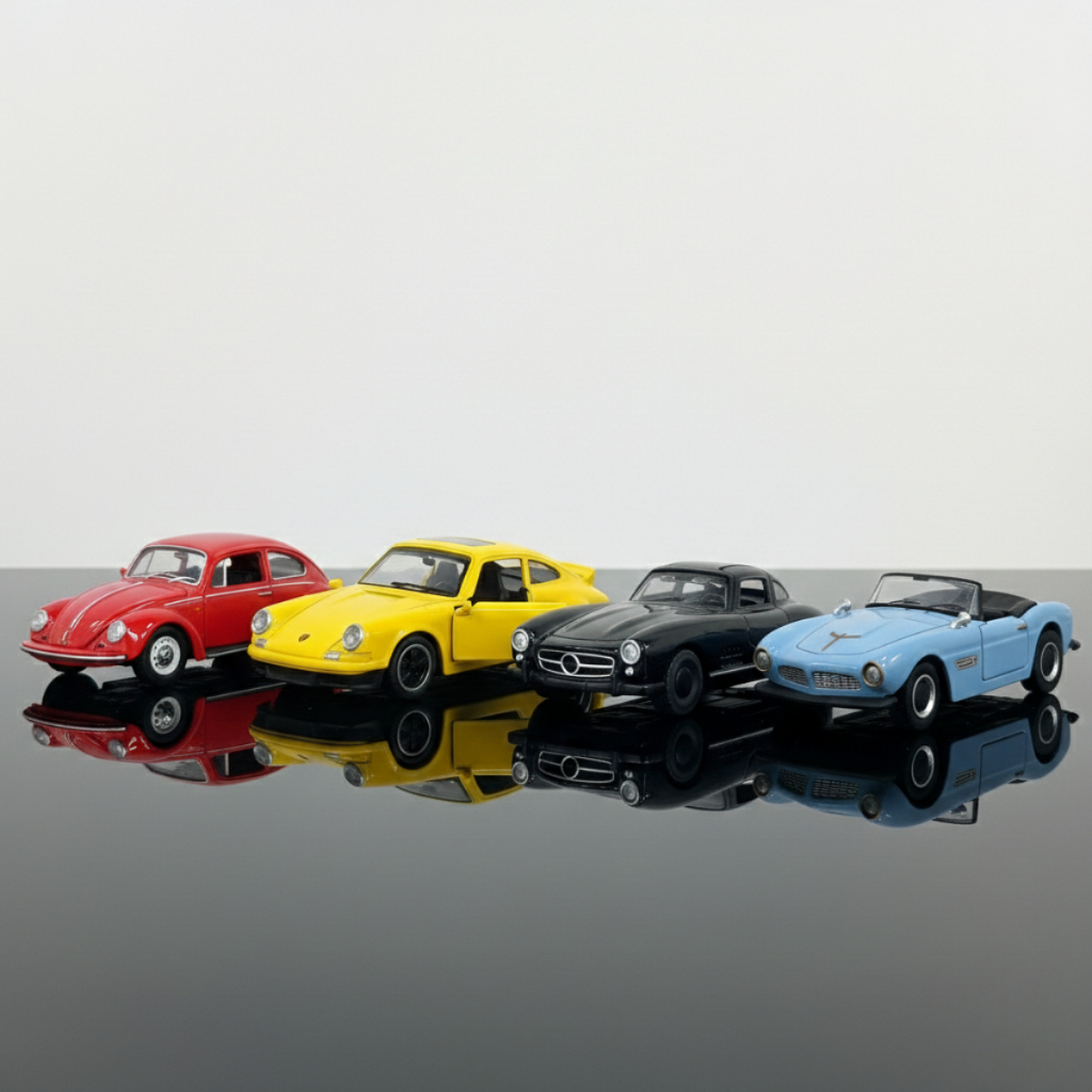 Kit 4 Miniaturas Colecionáveis Carros Clássicos – Edição Vintage Premium