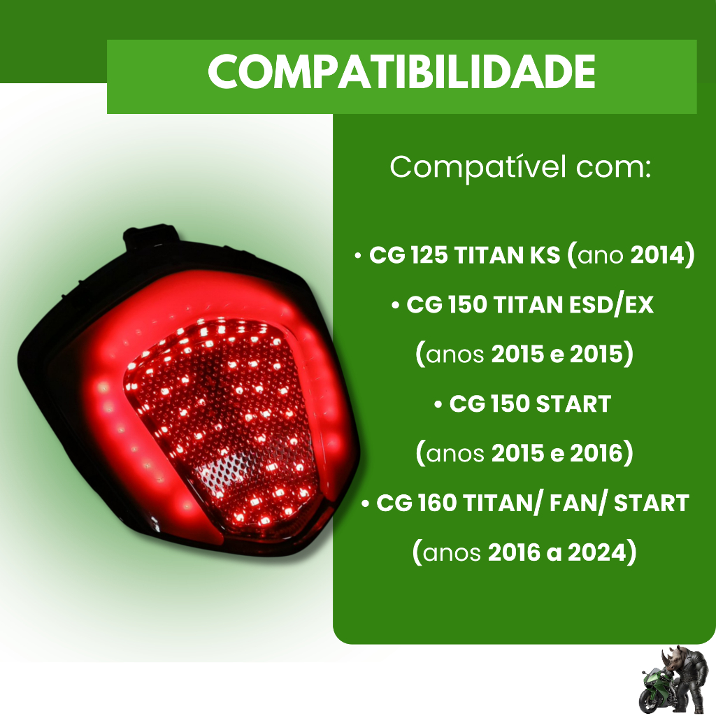 Lanterna Traseira LED com Chicote e Seta Sequencial e Strobo Titan Fan 125 150 160 Moto Honda · foto 2