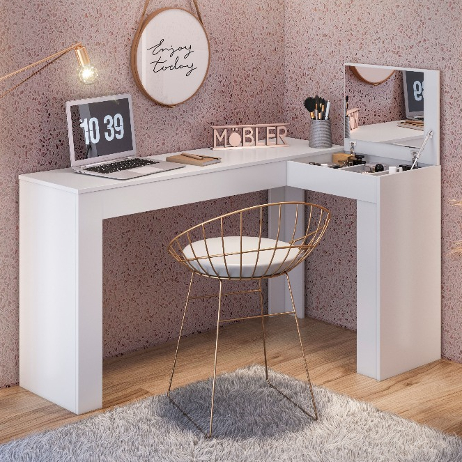 Penteadeira De Canto em L Star Plus Branco Maquiagem Jóia Bijuteria Nicho Organizador Meninas Luxo