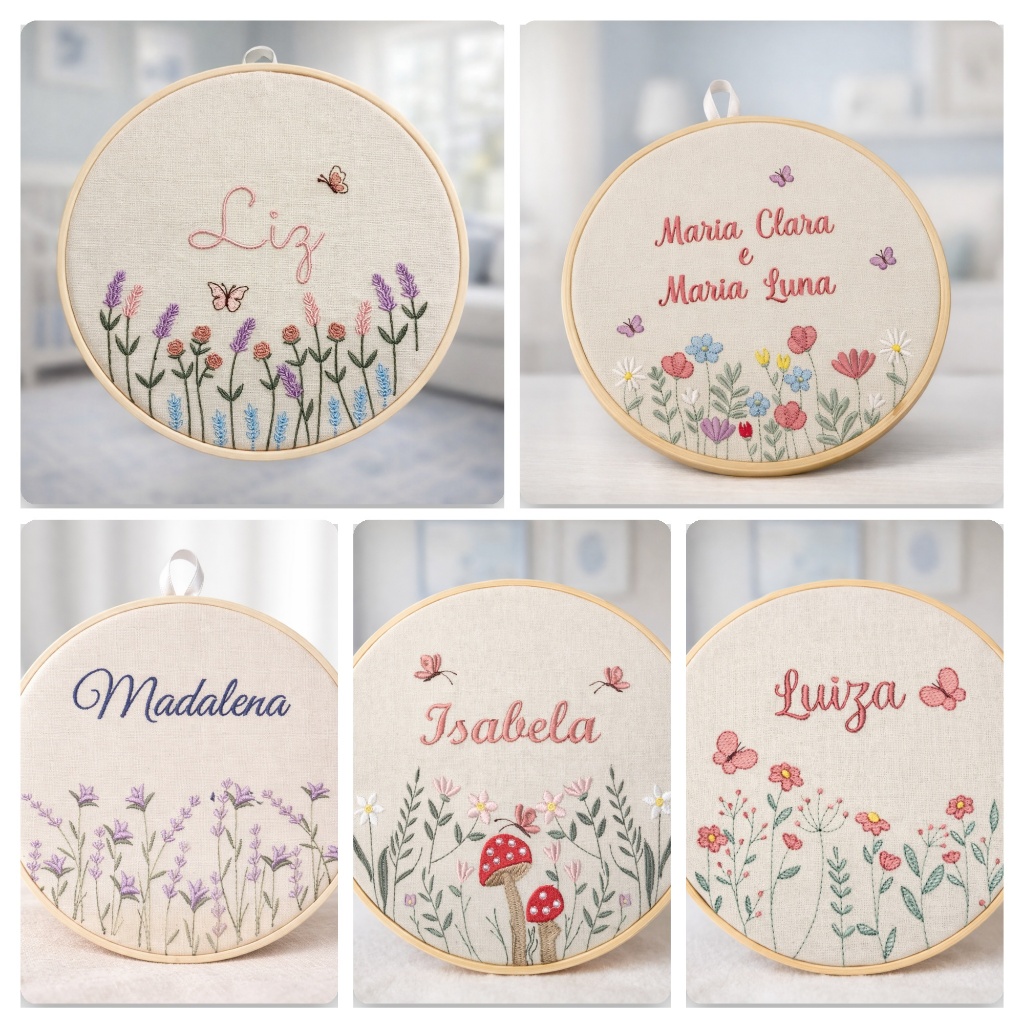 Porta Maternidade Bordado  Bastidor Personalizado nome do bebe Jardim