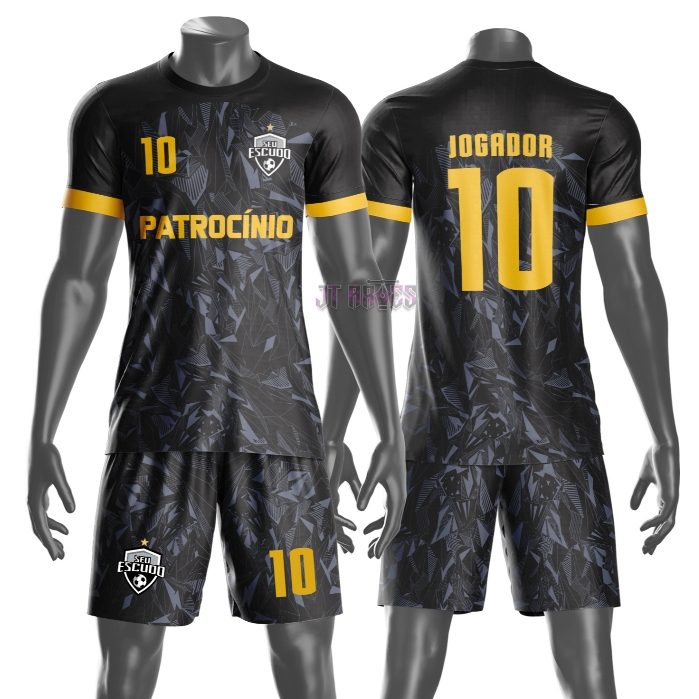 Uniforme de Futebol Amador Várzea Camisa e Short Personalizável Nome Número Escudo Patrocínio Mod 4