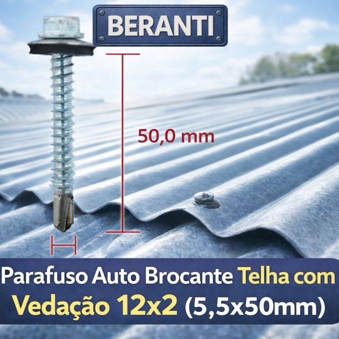 Parafuso Autobrocante Telha com Vedação 12x2 5,5x50mm - 100/500 Unidades