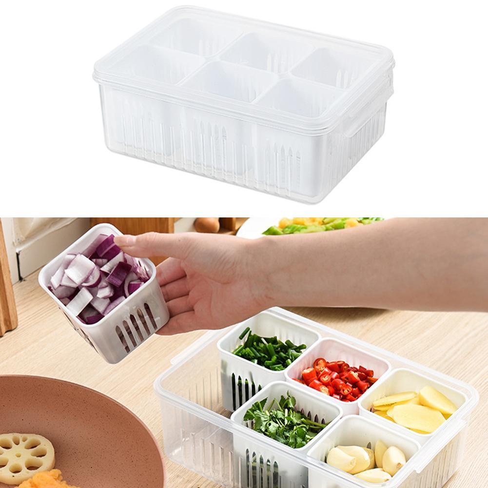 Organizador De Geladeira Transparente C/ 6 Divisórias Tampa