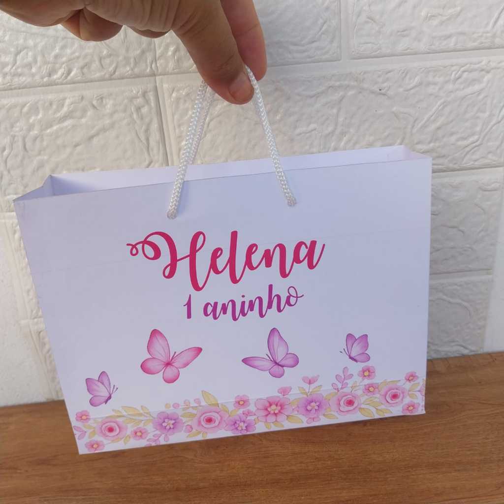 Sacolinhas Personalizadas Jardim das Borboletas (20x14x5cm) Festas Infantil Sacolas Borboletas Flores Lembrancinhas