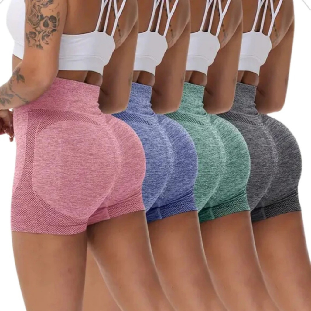 Kit Shorts Legging Feminino Levanta Bumbum Sem Costura Cintura Alta Academia Fitness Modelador Zero Transparencia