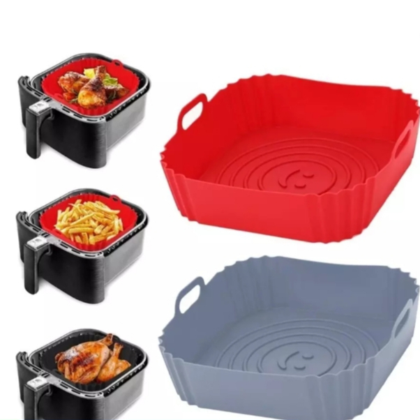 Formas de Silicone Quadrada 16x16cm Assadeira Air Fryer e Forno Forma para Fritadeira Elétrica com Alça