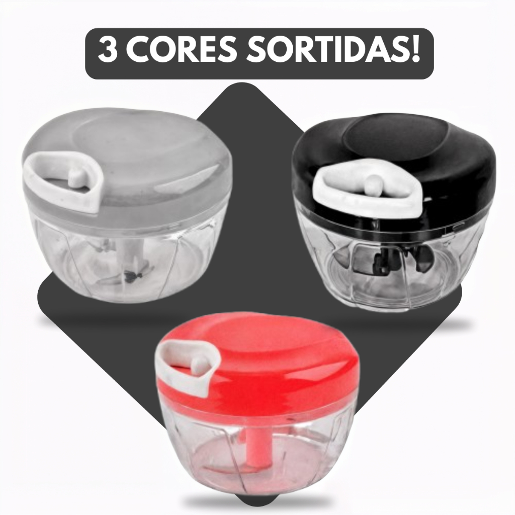 500ML -  Mini Triturador Processador Manual 3 Lâminas - (Cores Sortidas)