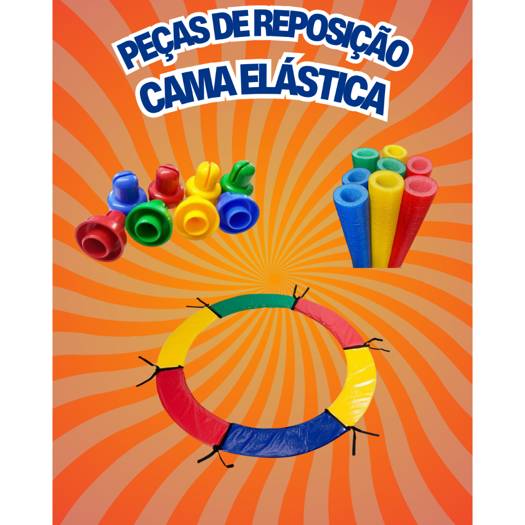 Kit Cama Elástica 1,40m 6 Isotubos + 6 Ponteiras + Protetor de Molas Pula Pula