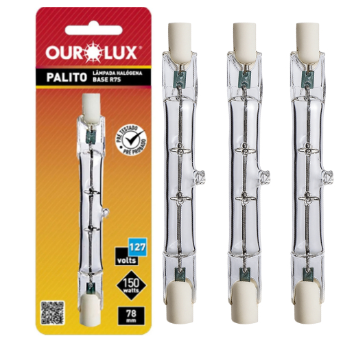 Kit 3 Lâmpadas Halógena R7s 150W 127V 78mm