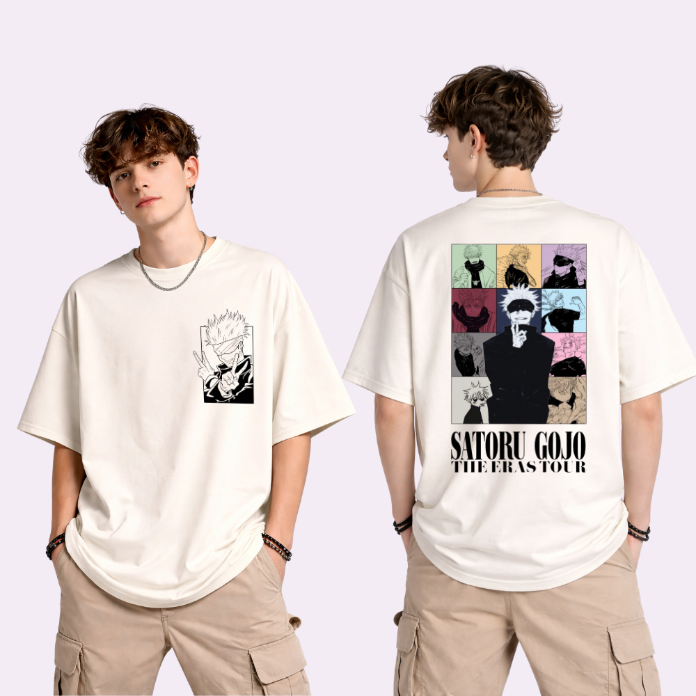 Camiseta Oversized Anime Jujutsu Kaisen Tendencia Blusa Estampada 100% Algodão Satoru Gojo