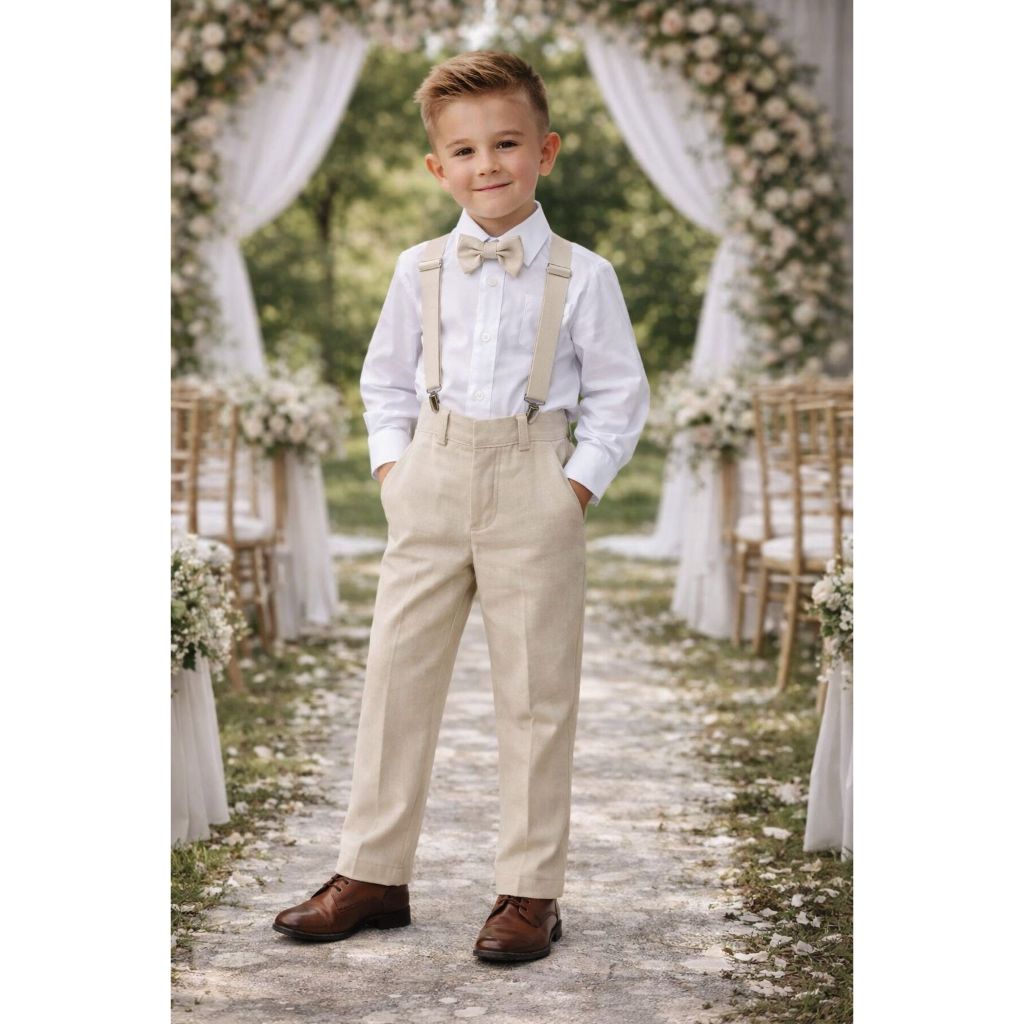 Roupa Social Camisa Calça Suspensorio Gravata Bege Casamento
