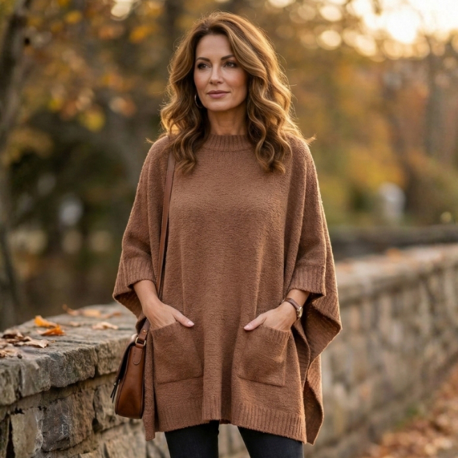 Poncho Mousse Bolso Tricot Premium Feminino Confortável Luxuoso Inverno Elegante em Oferta na Shopee