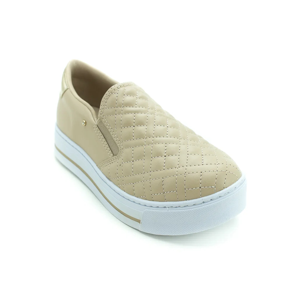 Tênis Ramarim Casual Iate Slip On Bege 24-93101 Sapatênis Feminino Costurado Leve Confortável Macio