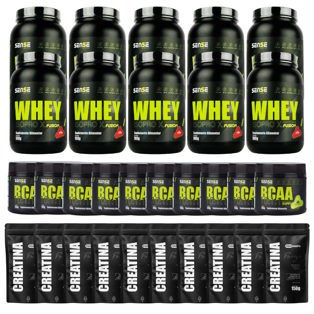 Super Combo Whey 900g + BCAA 100g + Creatina 150g (10 Un de Cada)