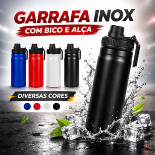 Garrafa Em Inox Com Alça E Bico 730 Ml Para Água Café Suco Não Vaza Academia Escola Faculdade