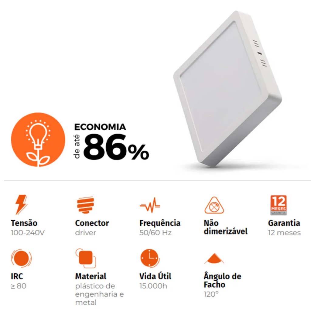 Painel Quadrado LED ECO 18W Luz Branca P/ Sobrepor Branco Bivolt Black Decker em Oferta na Shopee