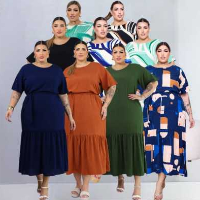 Vestido Longo Feminino Estampado Viscolinho com Cinto moda Plus Size Evangelica Dia a Dia Elegante Soltinho Confortavel