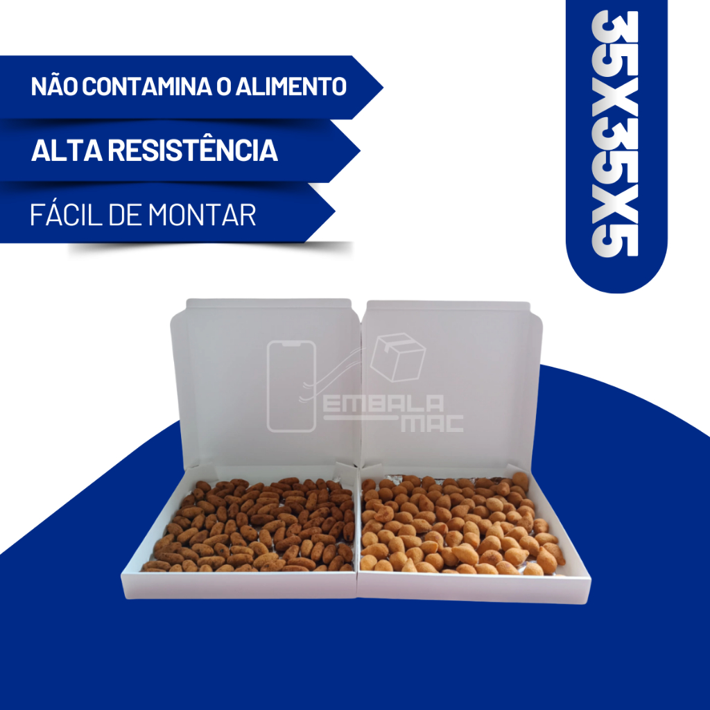 Caixas De Papelão 35x35x5 Branco Para Doces Salgados Calzone Esfihas Donuts Pizza Envios Folha A4