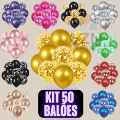Kit Buque Balão Bexiga Metalizado e Látex Festa Aniversário Decoração Balões