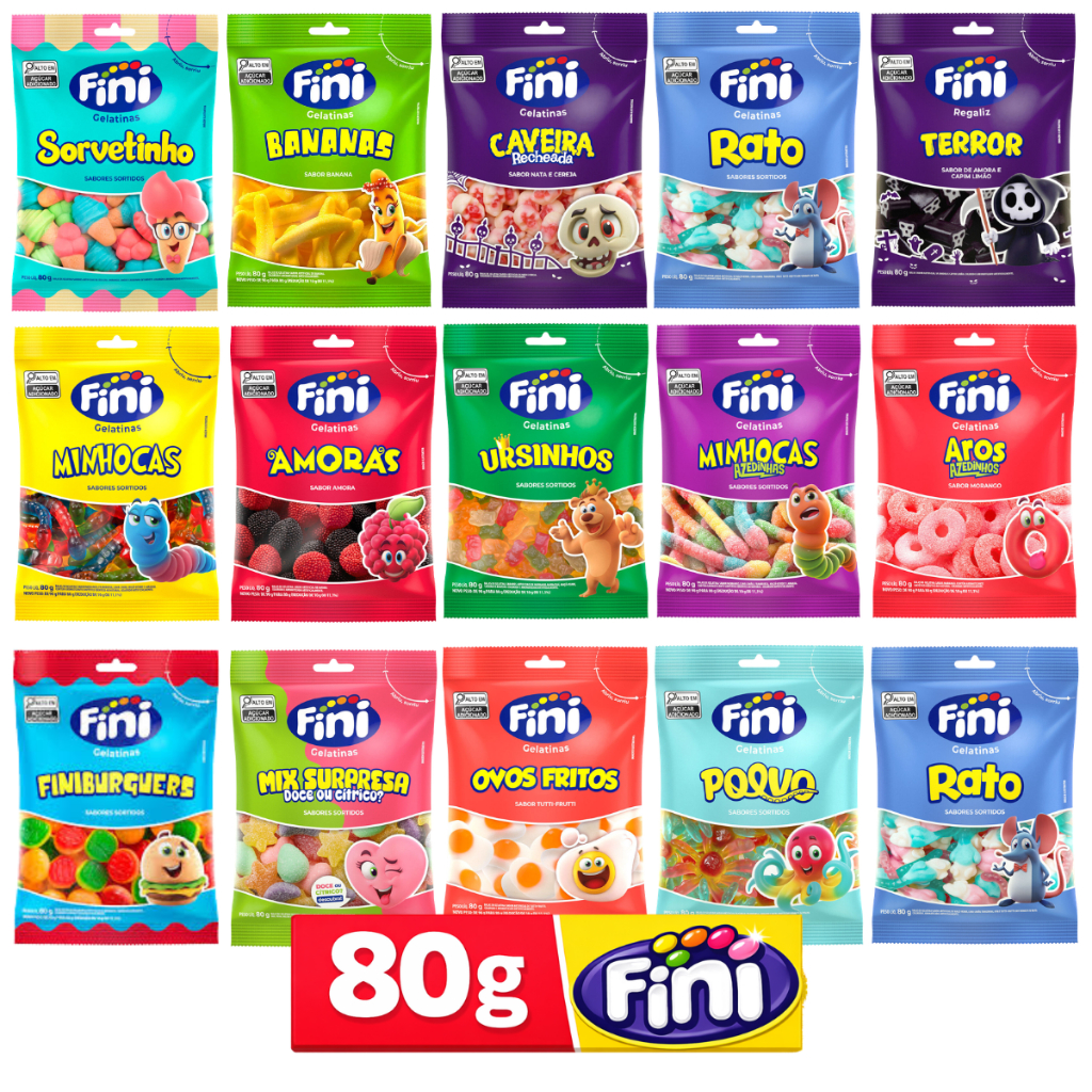 Balas de Gelatina Fini Pacote Pequeno 80g Para Lanche | Escolha o Sabor em Oferta na Shopee