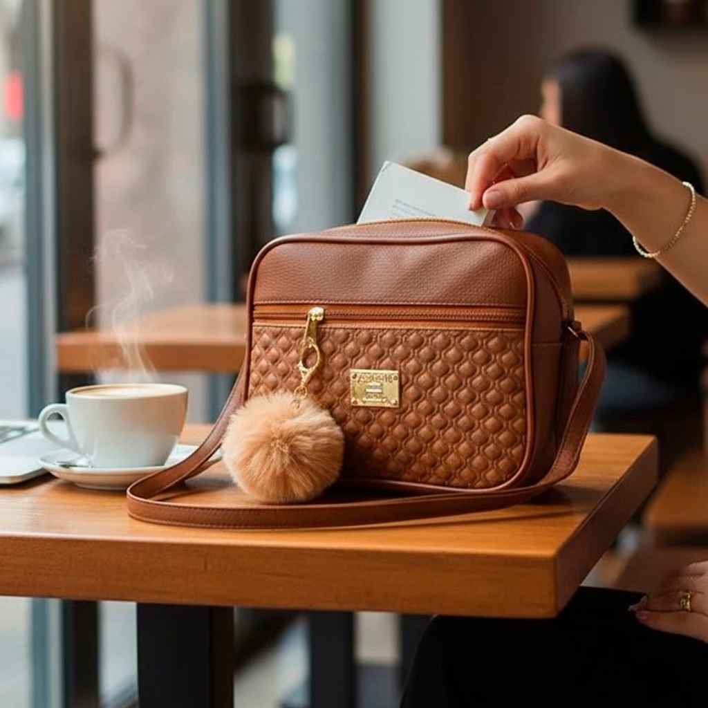 Bolsa Feminina Alça Transversal Tira Colo com 3 Compartimentos Com Pompom em Oferta na Shopee