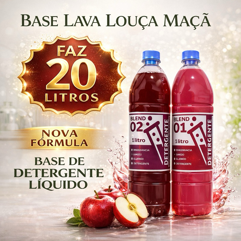 Imagem BASE KIT DETERGENTE LAVA LOUÇA MAÇA (BLEND) 2X1LT - RENDE 20 LITROS