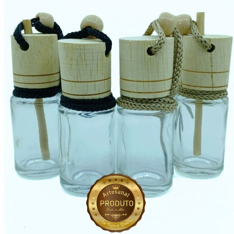 Kit 10 Frascos Redondo 9ml para Aromatizador Difusor de Carro com Tampa de Madeira e Batoque