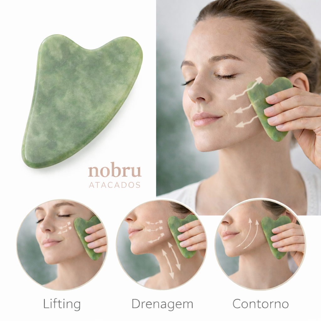 Gua Sha Facial Profissional Pedra Jade Quartzo Verde