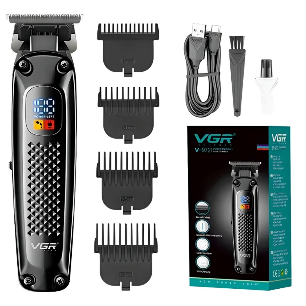 Máquina De Cortar Cabelo E Barba Profissional VGR OIV-972 Sem Fio Recarregável Com Visor LED