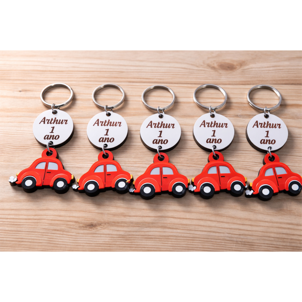 Chaveiro Personalizado MDF Sublimado carrinho | Vários Temas Infantil | Lembrancinha Aniversário | Nome e idade