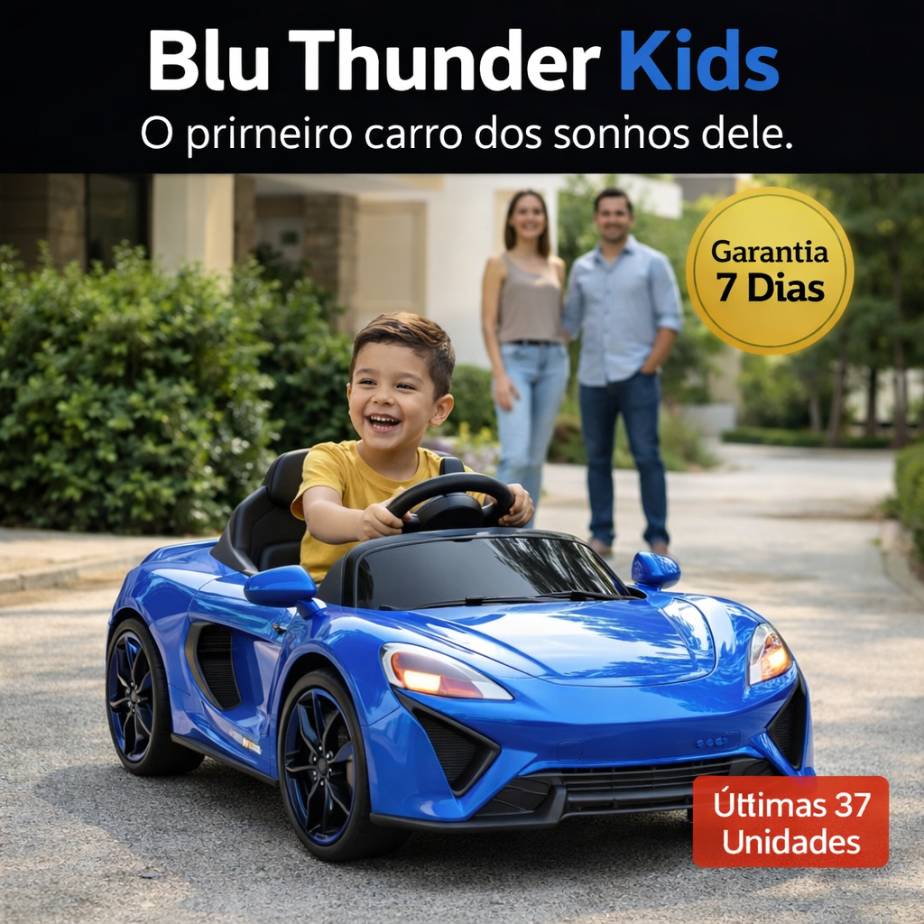 Carro Elétrico Infantil 6V Azul Mini Esportivo Blu Thunder Kids Bateria Recarregável Velocidade Segura