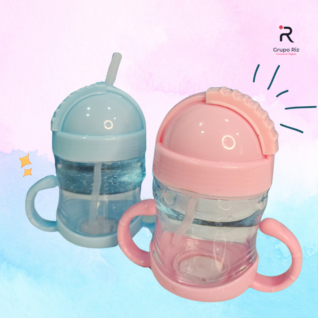 Copo Infantil 250ml com Canudo de Silicone e Tampa Deslizante | Antivazamento com Alça