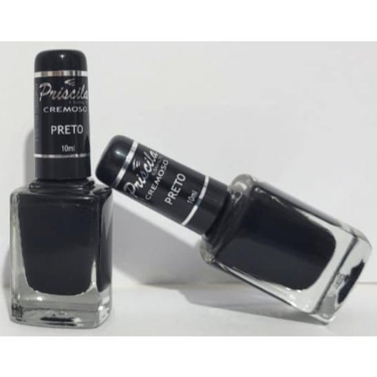 ESMALTE DE UNHA PRISCILA - PRETO - COR EM DOBRO - 2 UNIDADES - FIXAÇÃO E APLICAÇÃO UNIFORME COM SECAGEM RÁPIDA