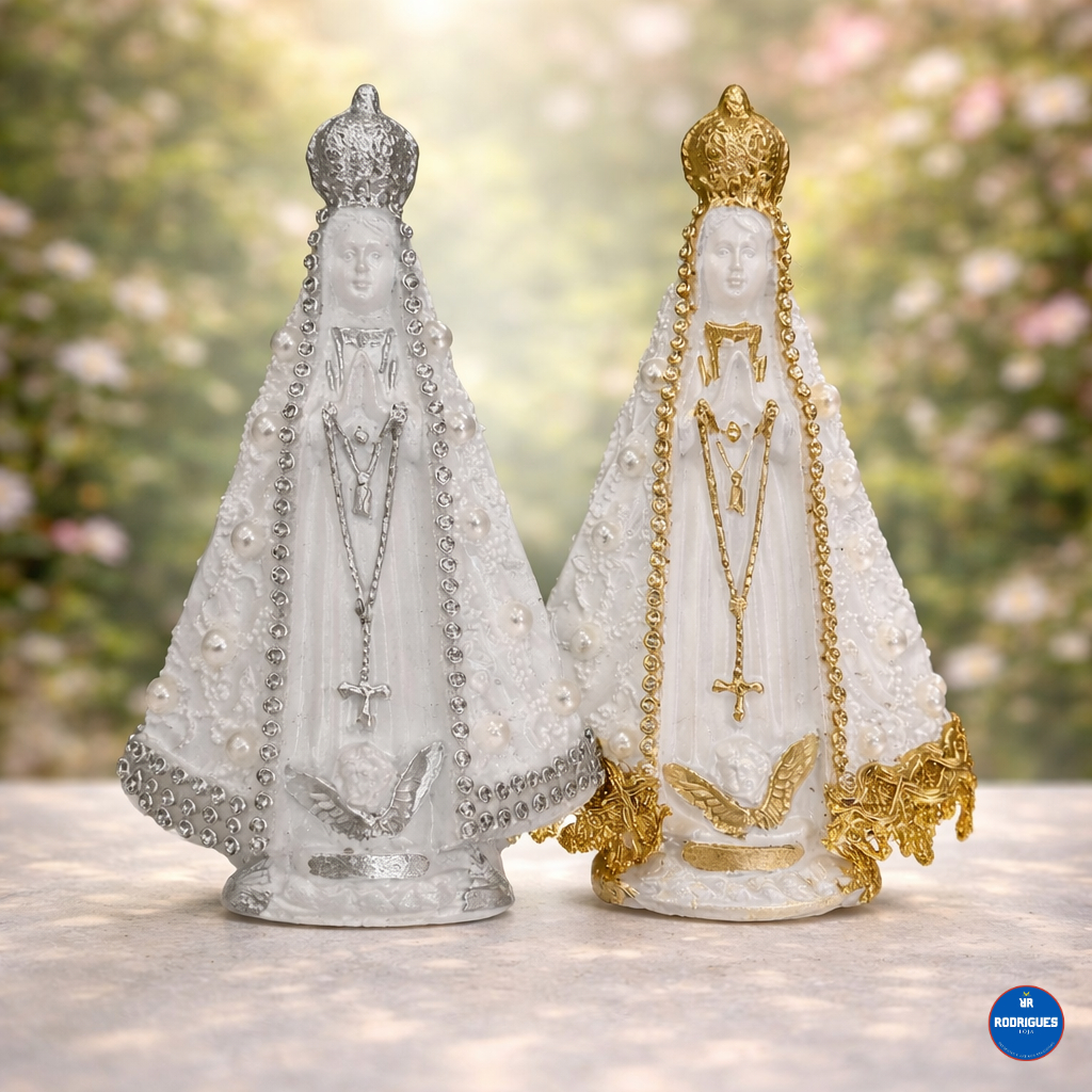 Kit 2 Imagem Nossa Senhora Aparecida Italiana Branca 13,5cm Gesso Premium Pintado em Oferta na Shopee