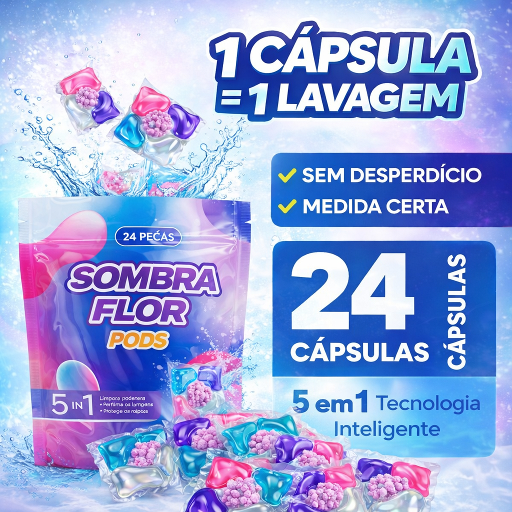Cápsula Lava Roupas 5 em 1 Pods 24 Cápsulas Detergente Prático Fácil de Usar Tira Manchas