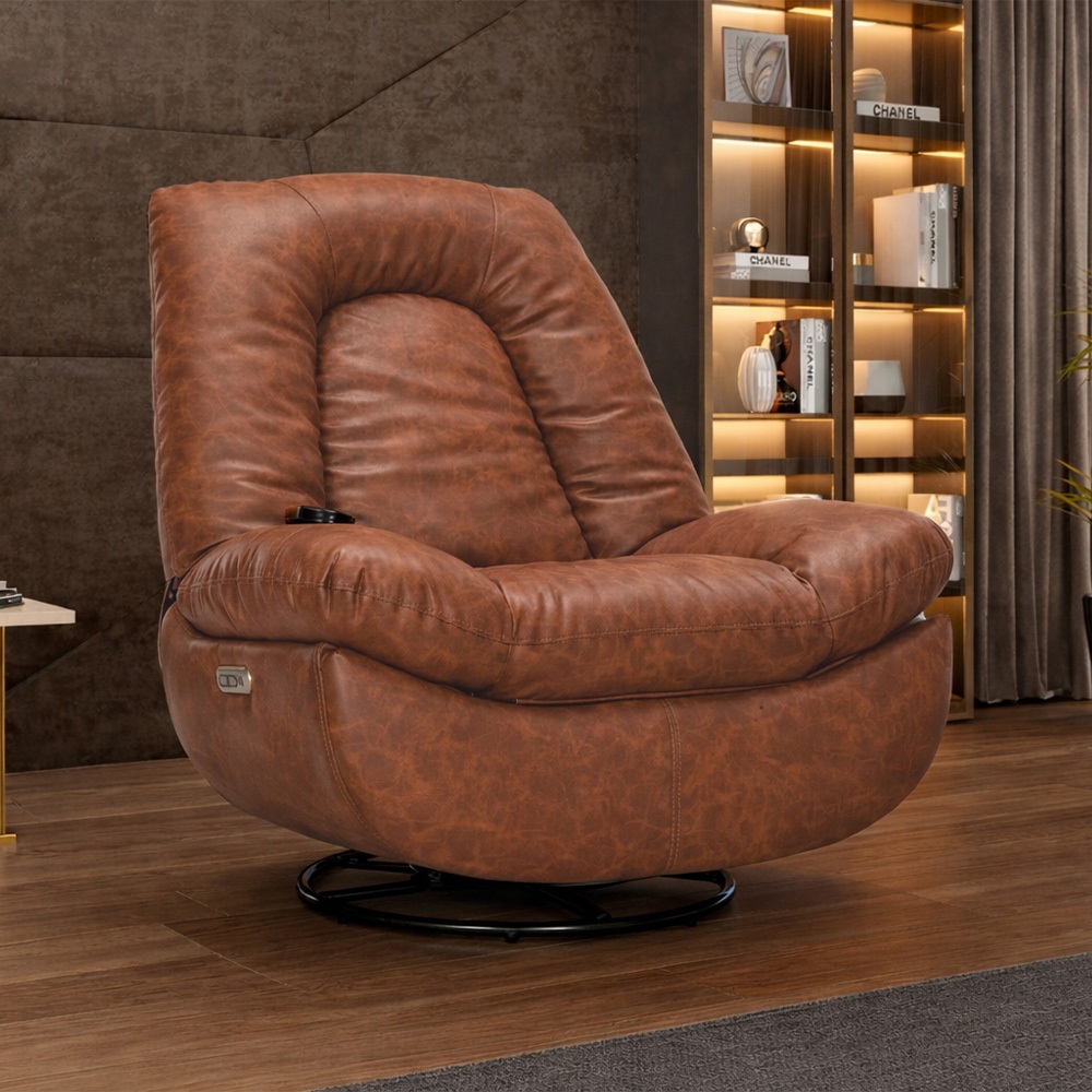 Poltrona Reclinável Elétrica com Massagem e Aquecimento Salvana L07 Couríssimo Marrom - Lyam Decor