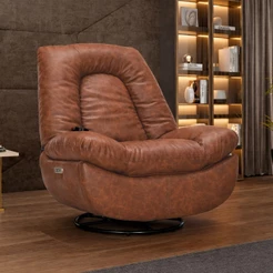 Poltrona Reclinável Elétrica com Massagem e Aquecimento Salvana L07 Couríssimo Marrom - Lyam Decor