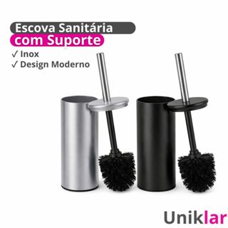Escova Sanitária Com Suporte Inox 9.3x9.3x40.5cm Preta Ou Cinza em Oferta na Shopee