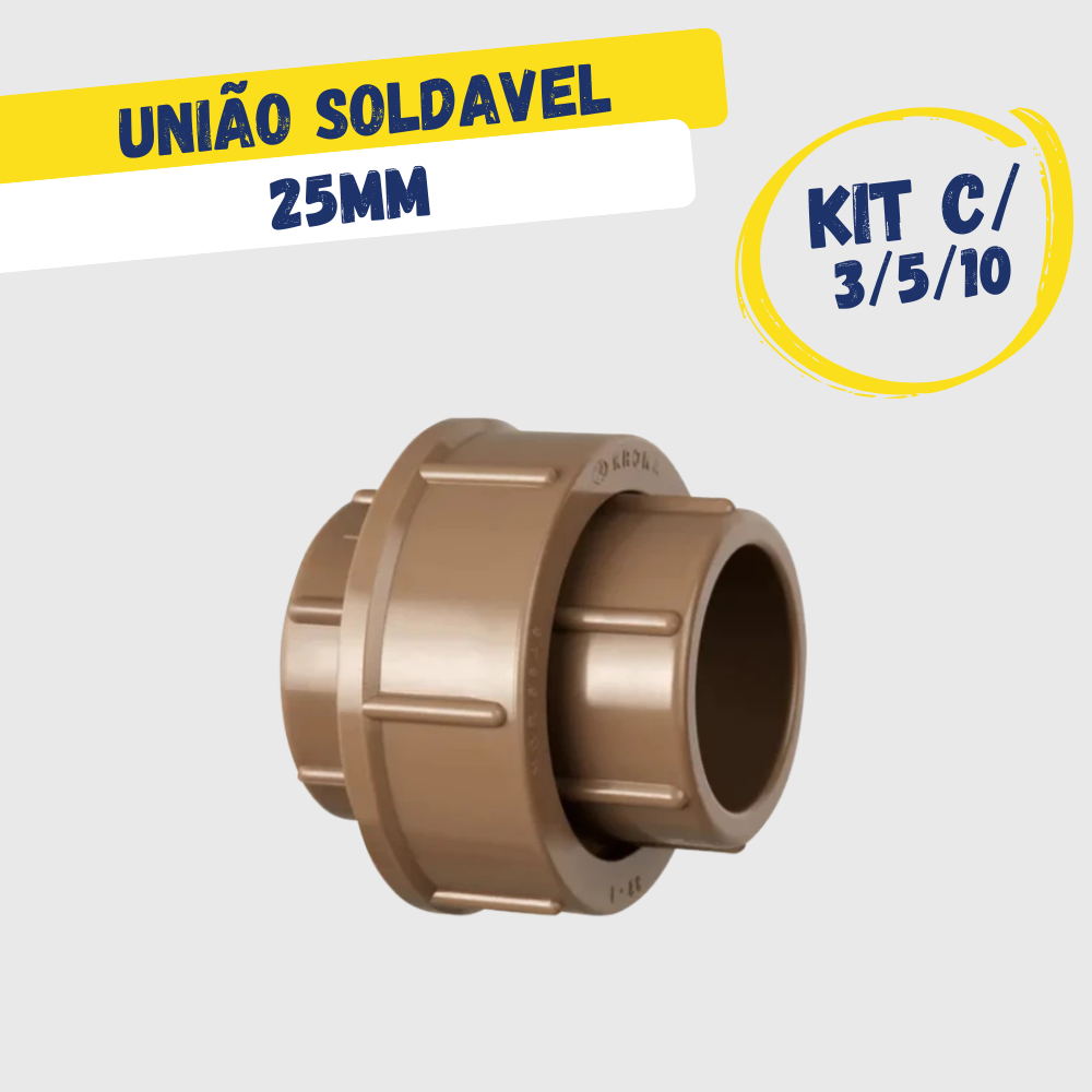 Kit 3, 5 OU 10 União Soldável Para Água Fria Motobomba 25mm (3/4") Cisterna/Caixa de Água
