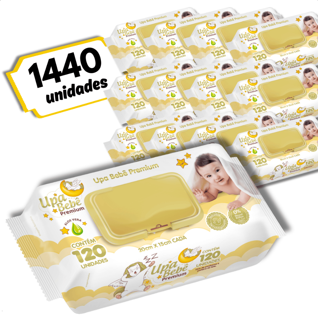 Kit 12 Lenços Umedecidos Bebê Premium Tampa Flip Top 1440 Unidades To Umed Bebê Higiene