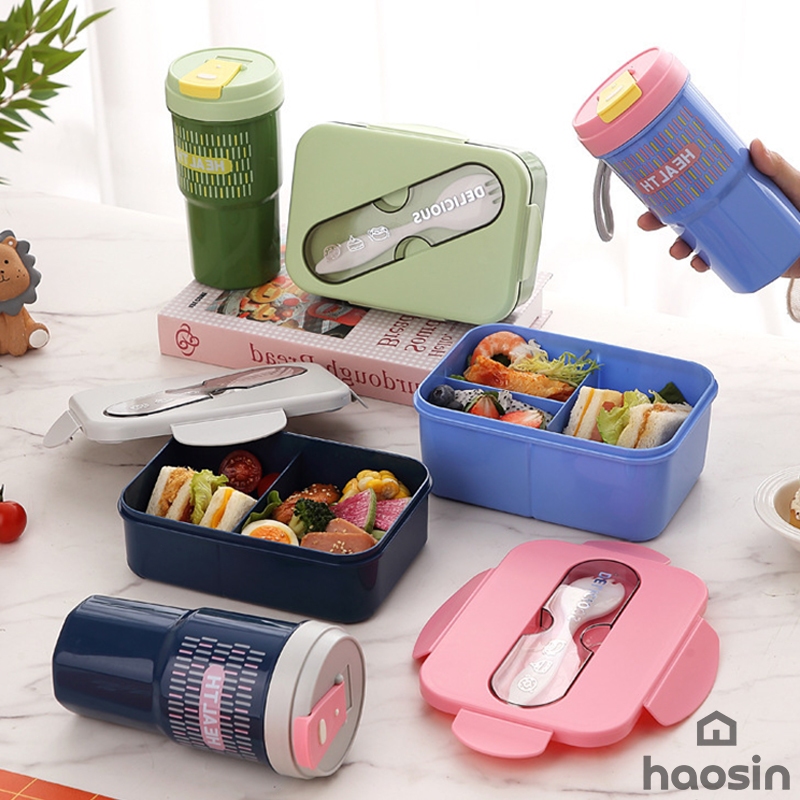 Haosin Kit Lancheira Marmita + Copo 550ML Infantil De Plástico Com Talher Para Crianças Kids