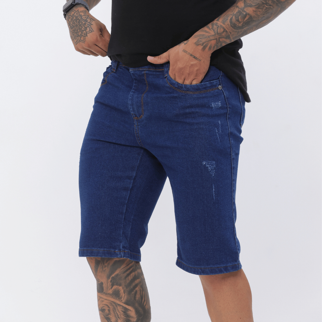 Bermuda Short Jeans Masculina Slim Com Lycra Elastano Confortável Meia Coxa Casual 38 ao 48