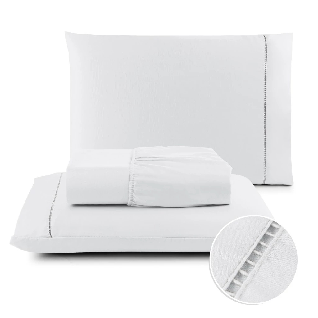 Jogo De Cama Padrão Casal Micropercal 400 Fios Com Fronha em Ponto Palito