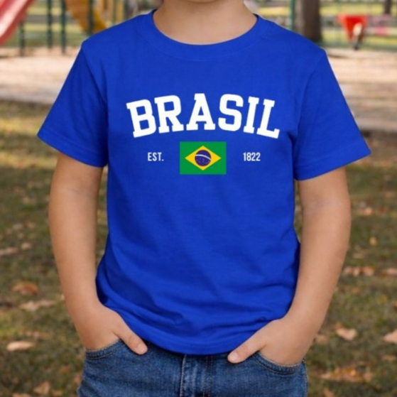 Camiseta Infantil Brasil Camisa Estampada Gola Redonda 100% Algodão
