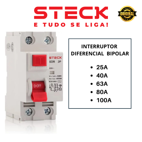INTERRUPTOR DIFERECIAL IDR  BIPOLAR  2P DISPOSITIVO DR STECK  25A/40A/63A/100A 30ma STECK