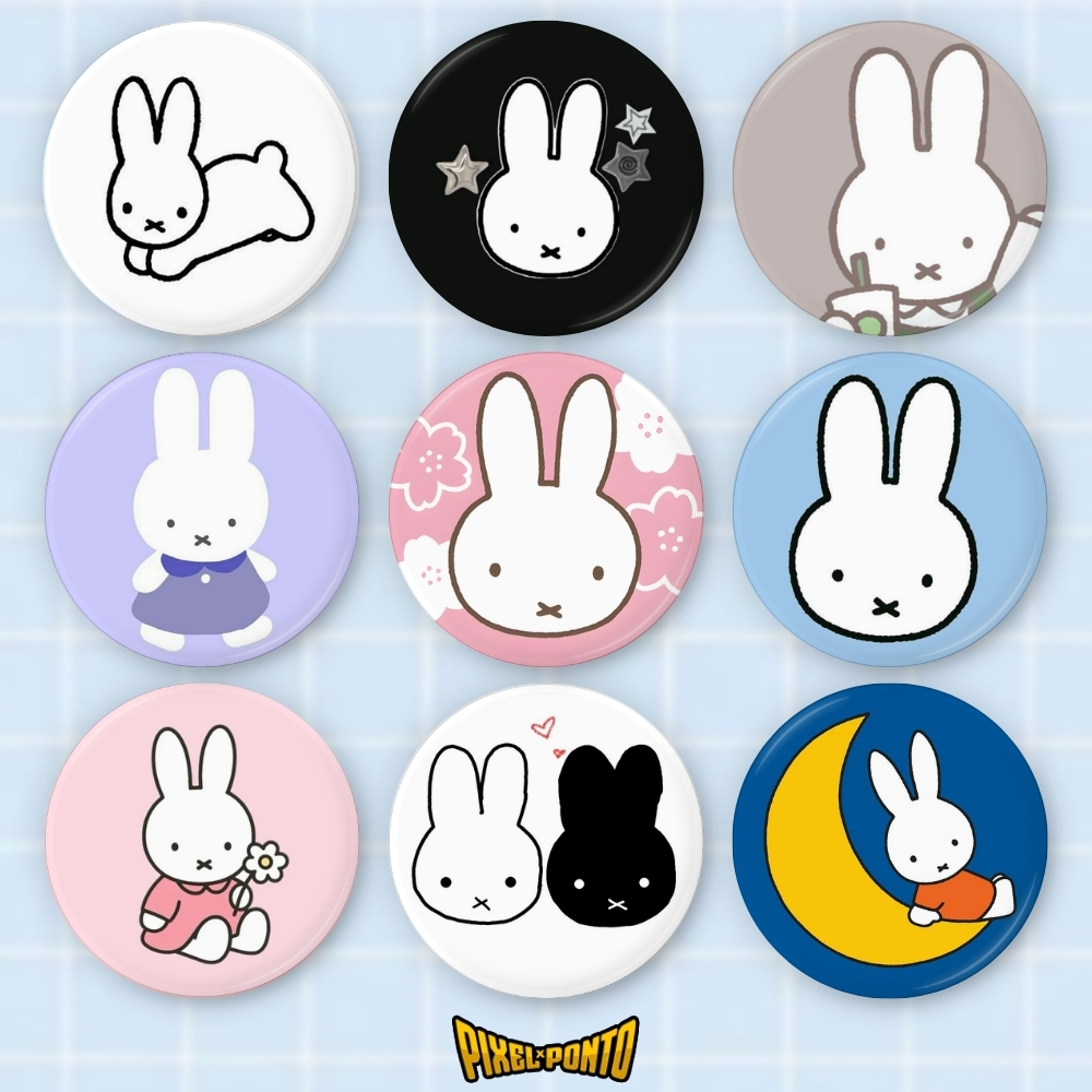 Botton Miffy Coelhinha Kawaii Pin 44mm Premium Fanmade Acessório Mochila Papelaria Fofa