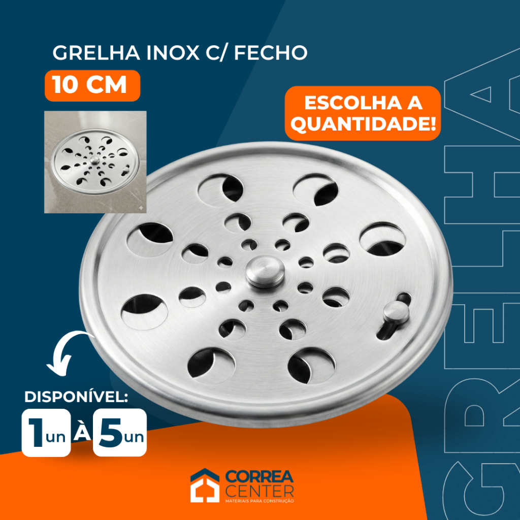 Kit Ralo Tampa Grelha Inox Redonda 9,5cm/Encaixe Porta Ralo 10cm Fecho Rotativo Antiodor Banheiro Piso Box em Oferta na Shopee