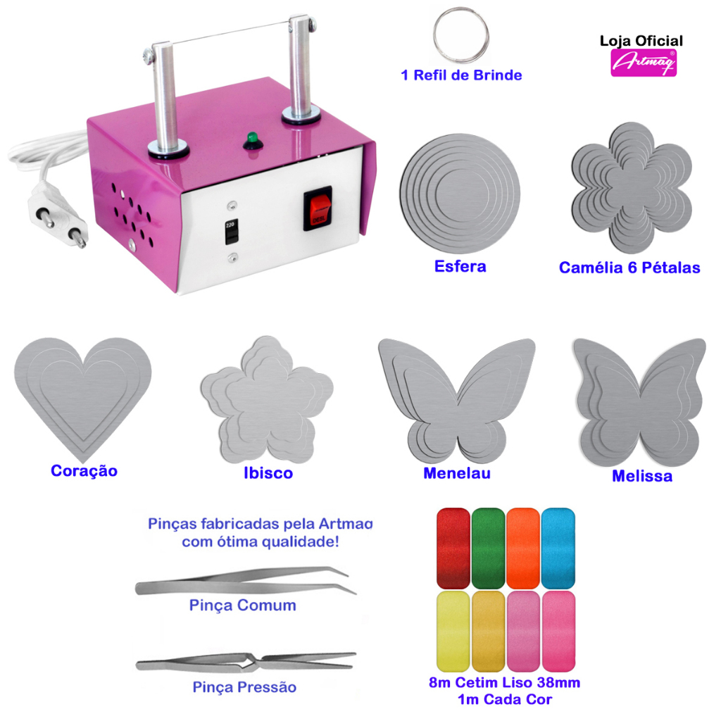 Máquina Cortar Fita Fuxico + Molde+fita + Pinça - Kit Menina - Artmaq