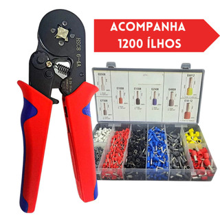 Alicate Crimpar Prensa +Box Com 1200Terminal Ilhos Tubolar 0,25 Até 10mm